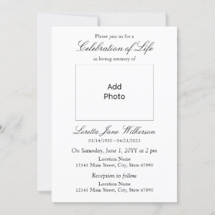 Invitation Elégant Célébration de la Vie Ajouter photo