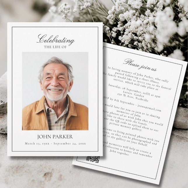 Invitation Elegant Celebration of Life Funeral Photo QR Code (Elegant Celebration of Life Funeral Photo QR Code Invitation)