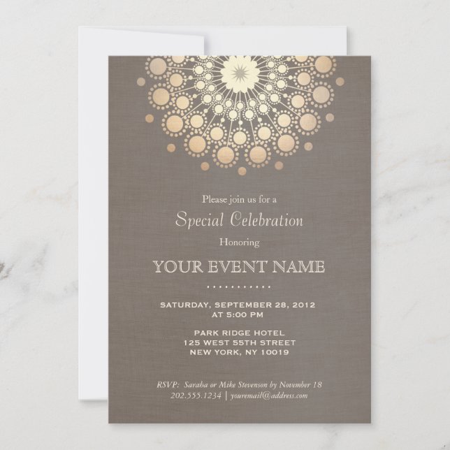 Invitation Elégant Cercle Or Motif Taupe Linge Look Formel (Devant)