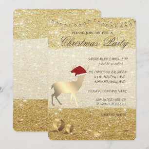 Invitation Elégant cerf de Noël, Glitterie, Fête de Noël