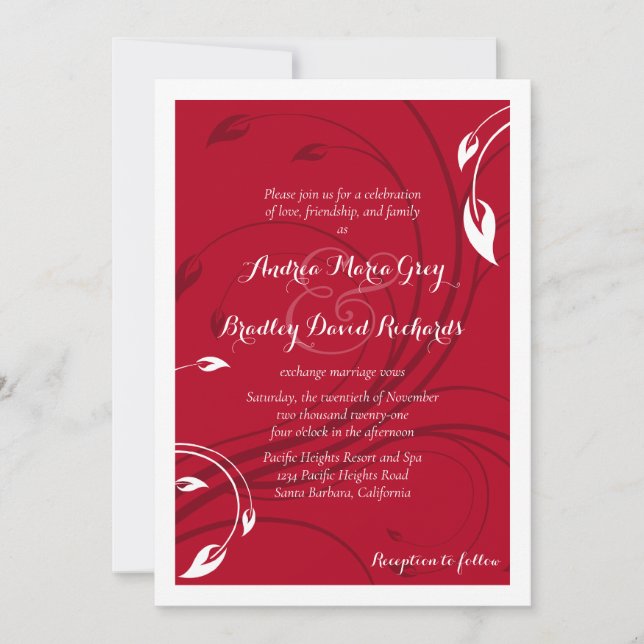 Invitation Elégant cerisier rouge blanc Abstrait Mariage flor (Devant)