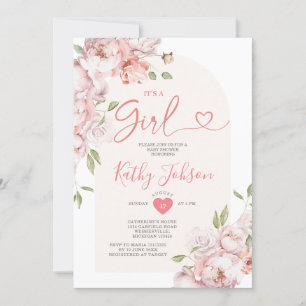 Invitation Elégant C'est une fille rose Fleurs Baby shower fi