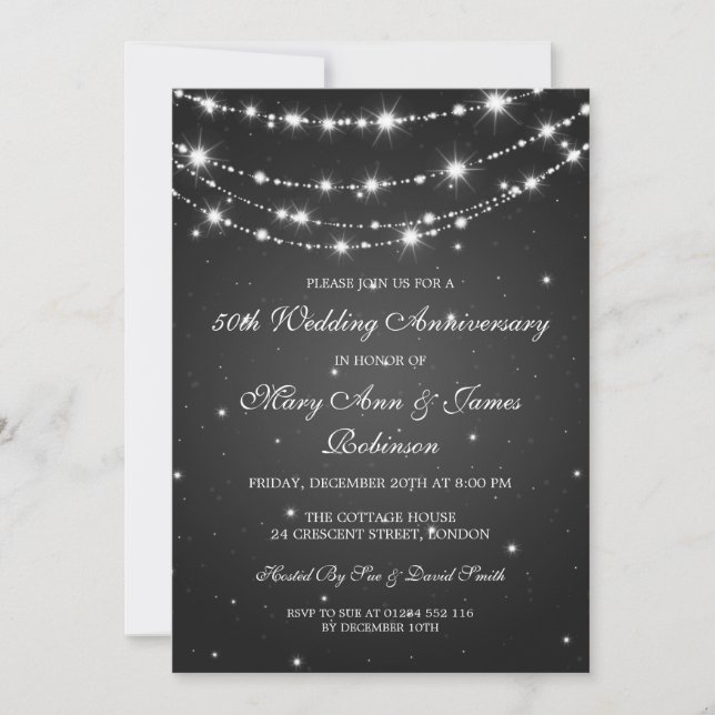 Invitation Élégant Chaîne Brillante Noire pour Anniversaire d (Devant)