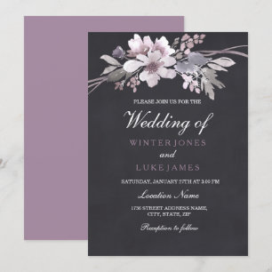 Invitation Elégant Chalkboard Purple Floral Mariage d'hiver