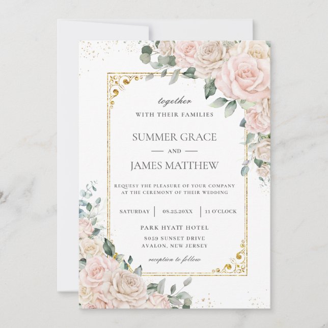 Invitation Élégant Champagne Blush ivoire Floral Mariage (Devant)