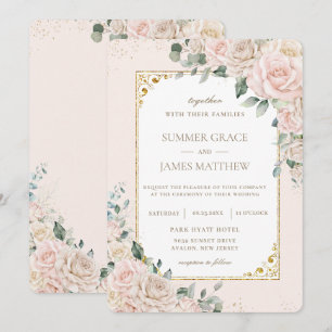 Invitation Élégant Champagne Blush ivoire Floral Mariage