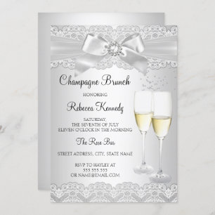Invitation Élégant Champagne de dentelle blanche Brunch Invit