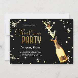 Invitation Elégant Champagne de luxe de Noël noir
