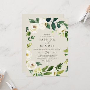 Invitation Elégant Champagne Floral Blanc Mariage avant arriè