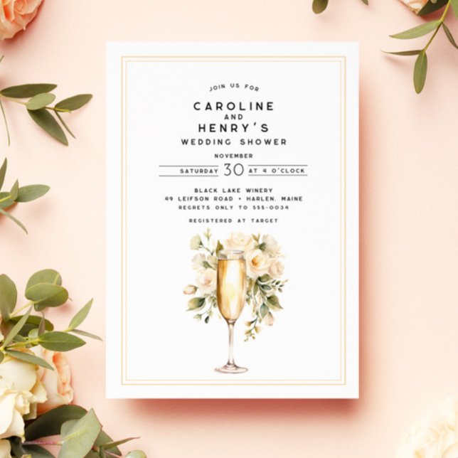 Invitation Élégant Champagne Floral Couples Wedding shower (Créateur téléchargé)