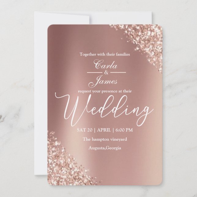 Invitation élégant champagne or mariage de luxe (Devant)