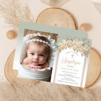 Élégant Champagne | Sage Floral Photo Baptême