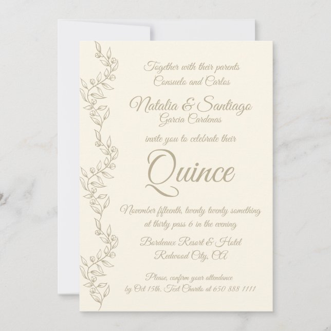 Invitation Elégant Champagne Twins Quince Patinage Papillon (Devant)
