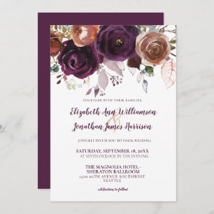 Invitation Élégant Champagne violet automne Mariage floral