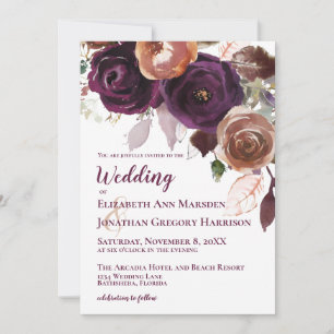 Invitation Élégant Champagne violet automne Mariage floral