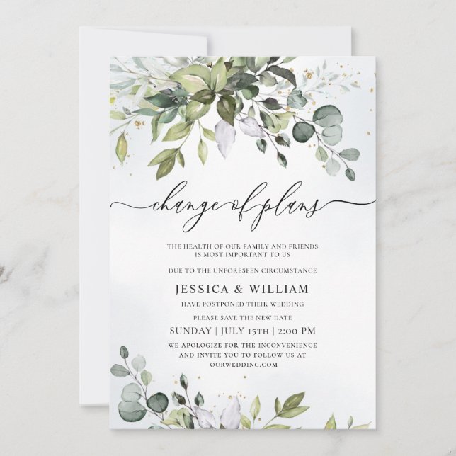 Invitation Élégant changement de plans Eucalyptus aquarelle (Devant)