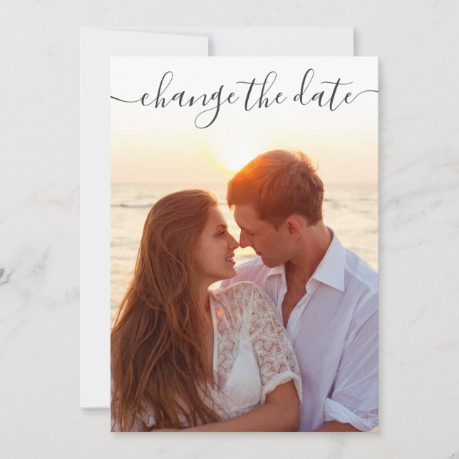 Invitation Élégant Changer la date reportée Mariage PHOTO (Devant)