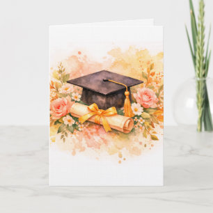 Invitation Élégant chapeau de fin d'études avec motif floral