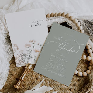 Invitation Élégant Charme Monogramme Vert Fleur sauvage Maria