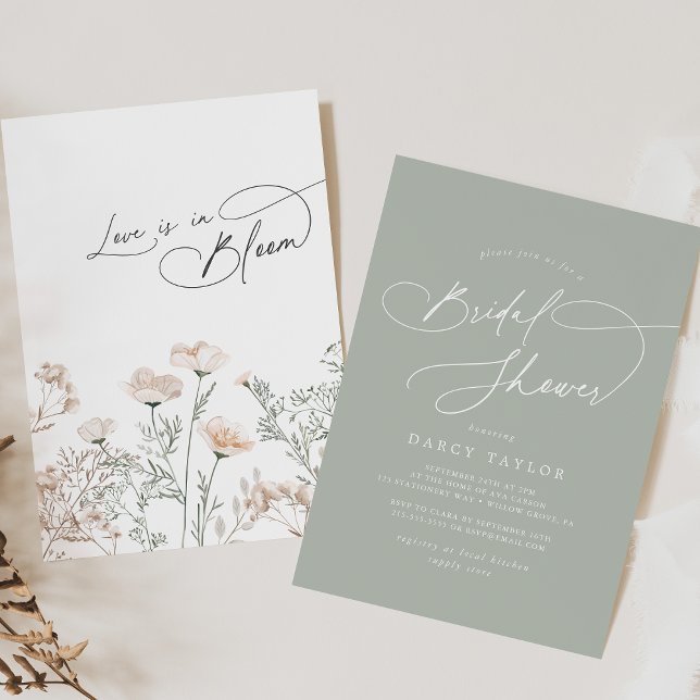 Invitation Élégant Charme Sage Green Fête des mariées Fleur s (Elegant Charm Sage Green Wildflower Bridal Shower Invitation)