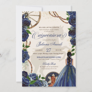 Invitation Elégant Charro Blue Rose Western Ranch Quinceanera
