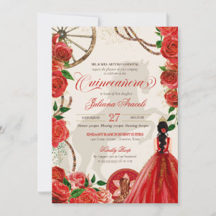 Invitation Élégant Charro Red Roses Ranch occidental Quincean