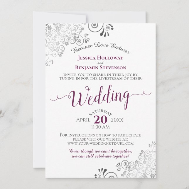 Invitation Elégant châssis sur Livestream Mariage blanc (Devant)