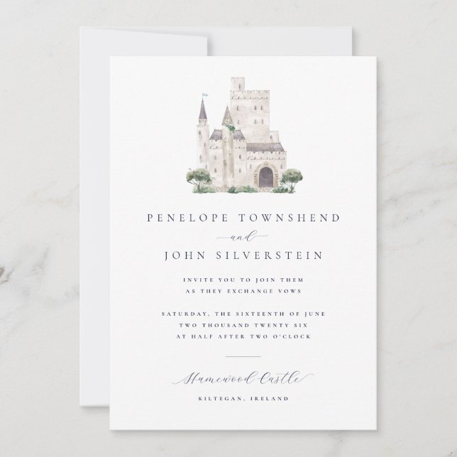 Invitation Elégant château d'aquarelle Mariage d'illustration (Devant)