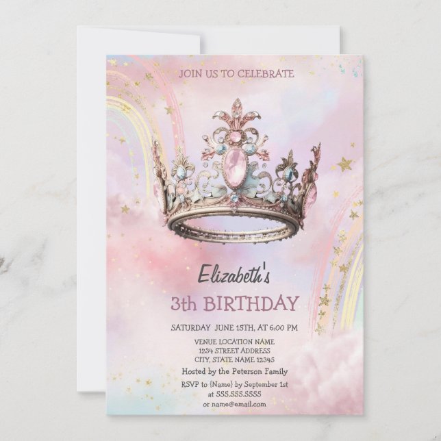 Invitation Élégant Château de la Couronne Princess Rainbow An (Devant)