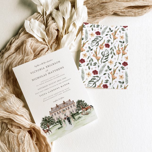 Invitation Élégant Château | Watercolor English Manor Mariage (Créateur téléchargé)