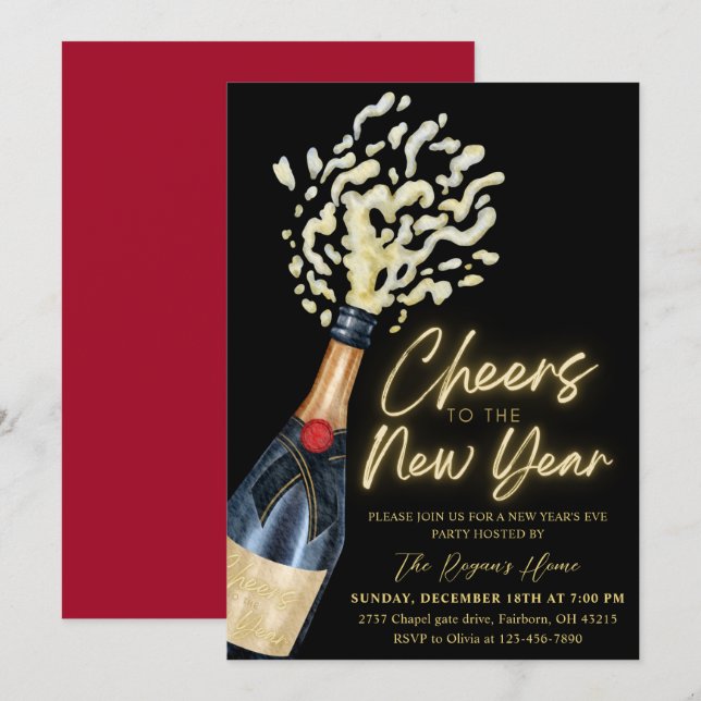 Invitation Elegant Cheers The To New Year  Holiday Party (Devant / Derrière)