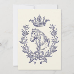 Invitation Élégant Cheval bleu Vintage Couronne Laurel Bow Cr