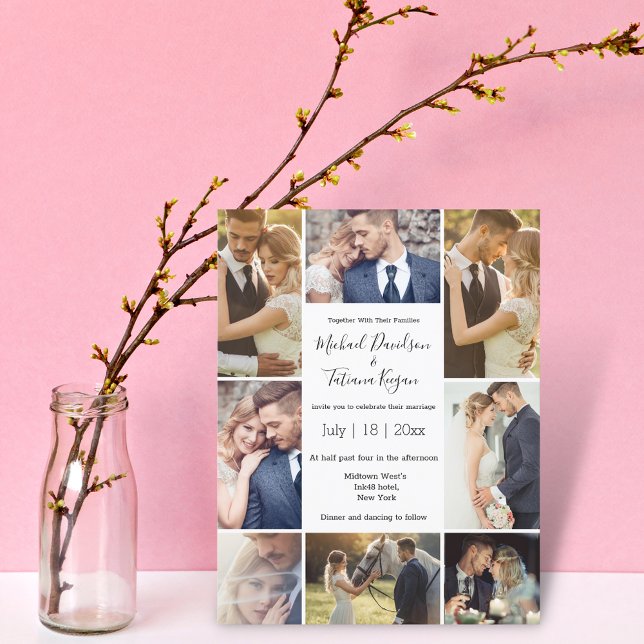 Invitation élégant chic 8 photos collage minimaliste mariage (Créateur téléchargé)