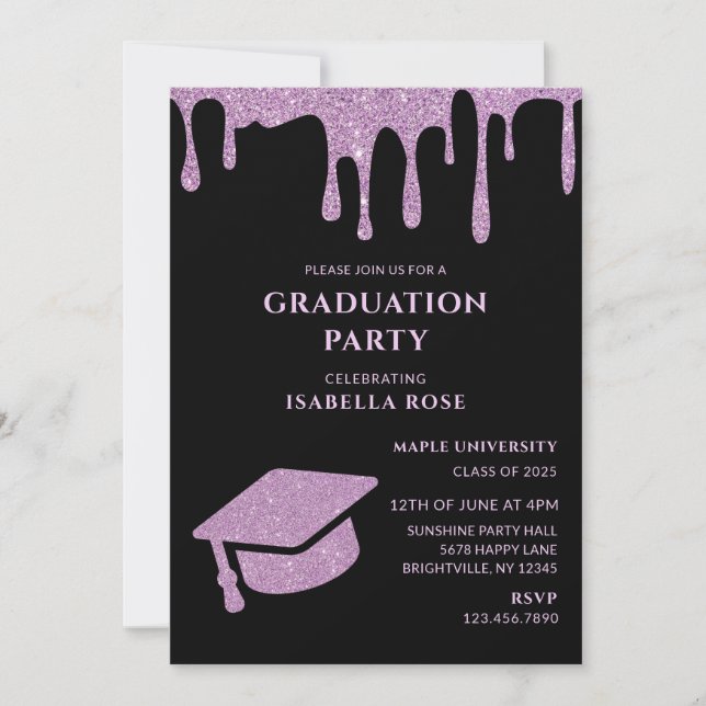 Invitation Élégant Chic Black and Pink 2025 Graduation Party (Devant)