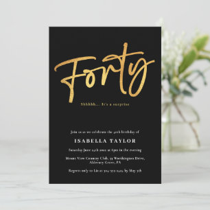Invitation Elégant Chic Black Gold 40e anniversaire