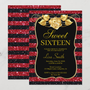 Invitation Élégant Chic Black Red Parties scintillant Rose Sw
