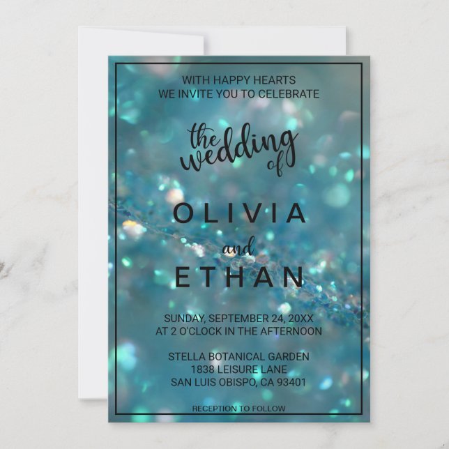 Invitation Elégant chic bleu parties scintillant Mariage Invi (Devant)