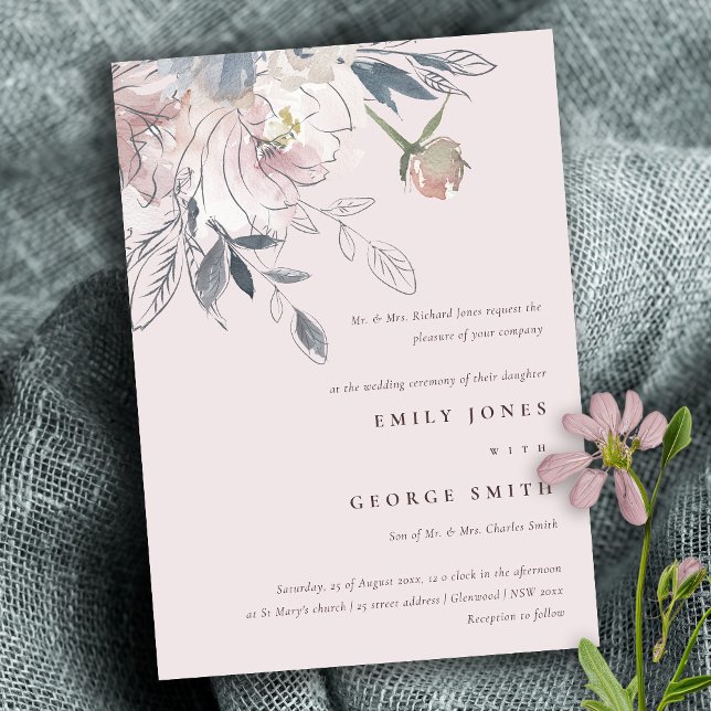 Invitation Elégant Chic Blush Aquarelle Floral Mariage (Créateur téléchargé)