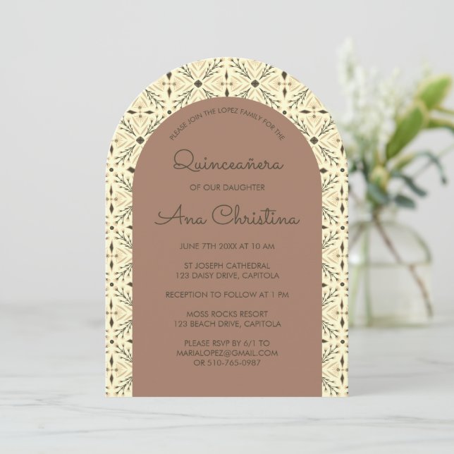 Invitation Elégant Chic Boho Tile moderne CUSTOM Quinceañera (Debout devant)