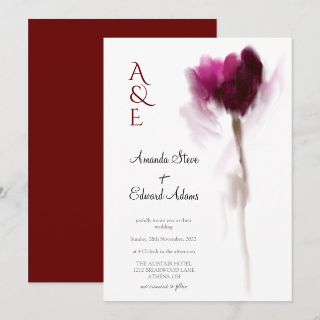 Invitation Élégant Chic Bourgogne Tulipe Floral Mariage (Devant / Derrière)