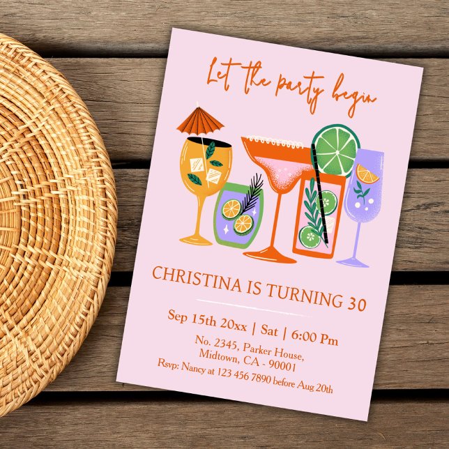 Invitation Elégant Chic cocktail tropical boisson 30e anniver (Créateur téléchargé)