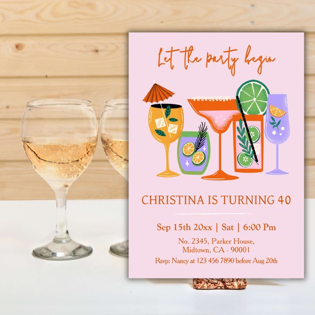Invitation Elégant Chic cocktail tropical boisson 40e anniver (Créateur téléchargé)