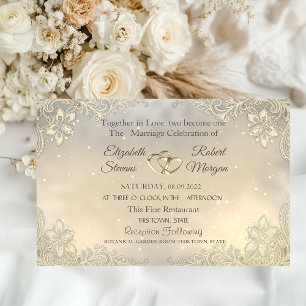 Invitation Élégant Chic Cœurs de Mariage en Dentelle d'Or