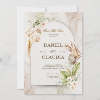 Invitation Élégant Chic Désertique Mariage Pampas & Palmier I
