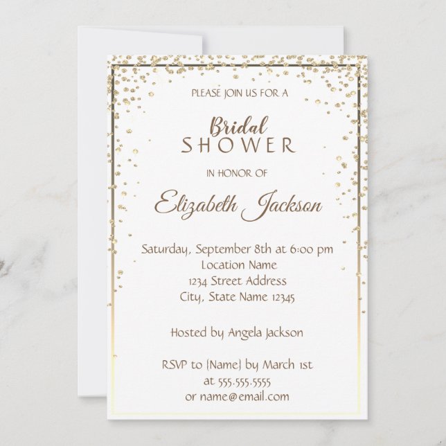 Invitation Elégant Chic Diamants Or, Fête des mariées Cadre (Devant)
