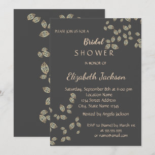 Invitation Élégant Chic Feuilles D'or Baby Shower