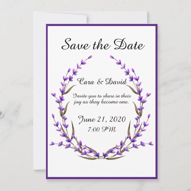 Invitation Élégant Chic Fleur Violet Sauvegarder la Date (Devant)