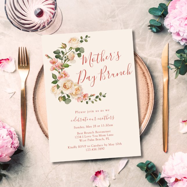 Invitation Élégant Chic Floral Arch Rose Fête des Mères Brunc (Créateur téléchargé)