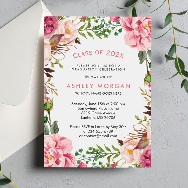 Invitation Élégant Chic Girly Floral Graduation Party (Créateur téléchargé)