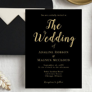 Invitation Élégant Chic Gold & Black Calligraphy Mariage